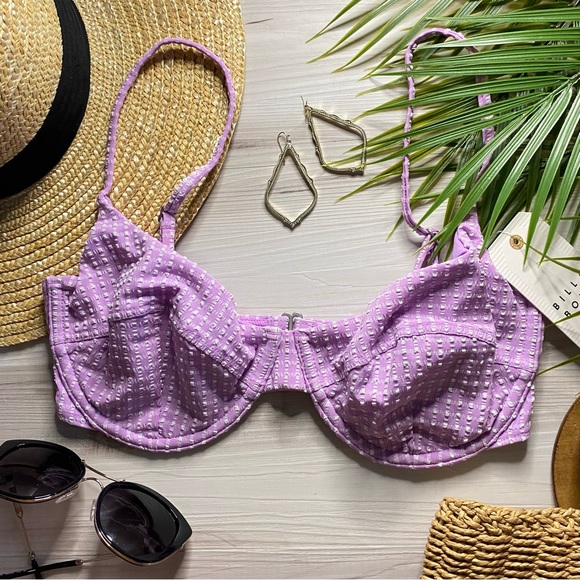 Billabong 💜 Lilac Check Underwire Bralette Bikini Top | Lowrider Bottoms - Picture 2 of 16